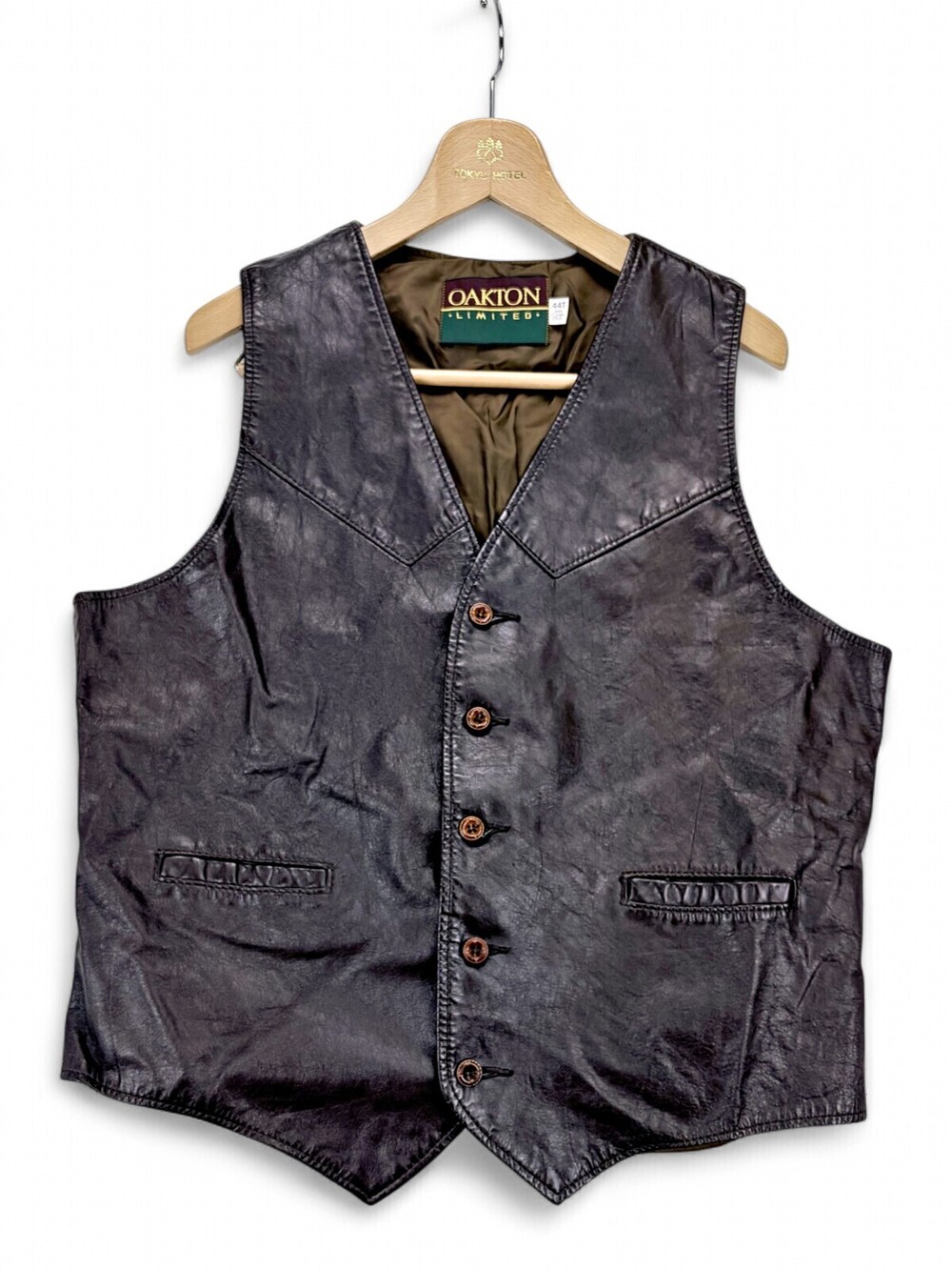 Oakton Limited Men's Leather Vest Size 44T Button Front